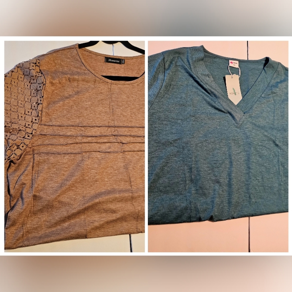 Women's Lace Sleeve Blouse and V-Neck Top Set